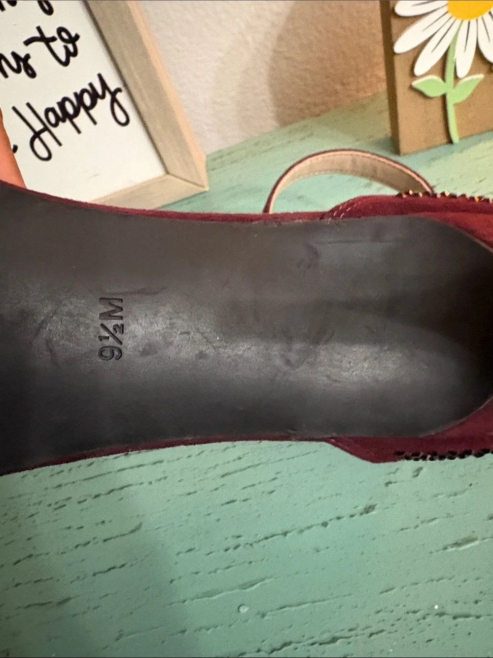 Marc Fisher Wine Red Suede Ankle-Strap Heels with Embellished Toe